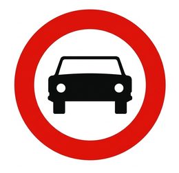 Señal de prohibición R-103: entrada prohibida a vehículos de motor, excepto motocicletas de dos ruedas sin sidecar