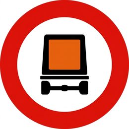 Señal de prohibición R-108: prohibida a vehículos que transporten mercancías peligrosas