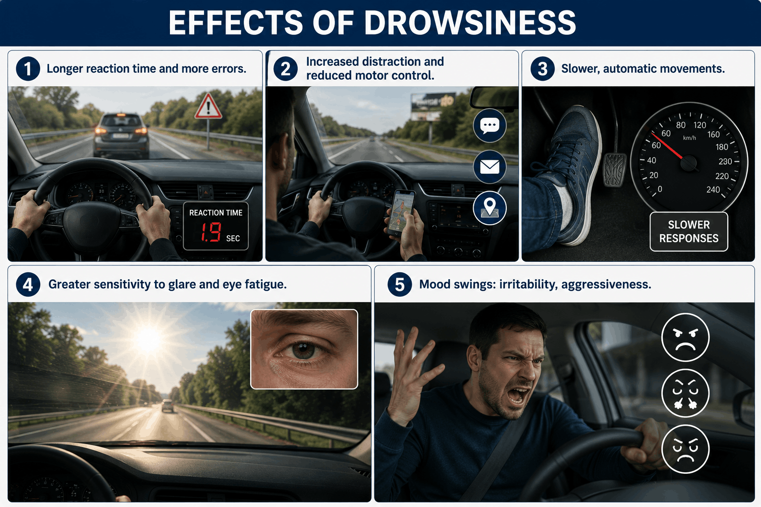Side-by-side comparison of braking distance when alert versus drowsy at the same speed