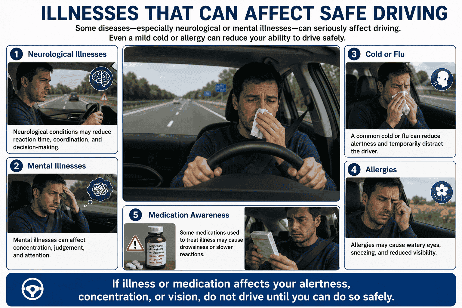 An icon of medication pills alongside a car with a warning symbol indicating it may not be safe to drive
