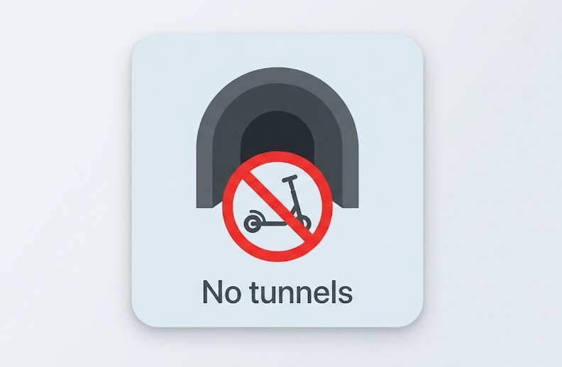 A tunnel entrance with a VMP crossed out
