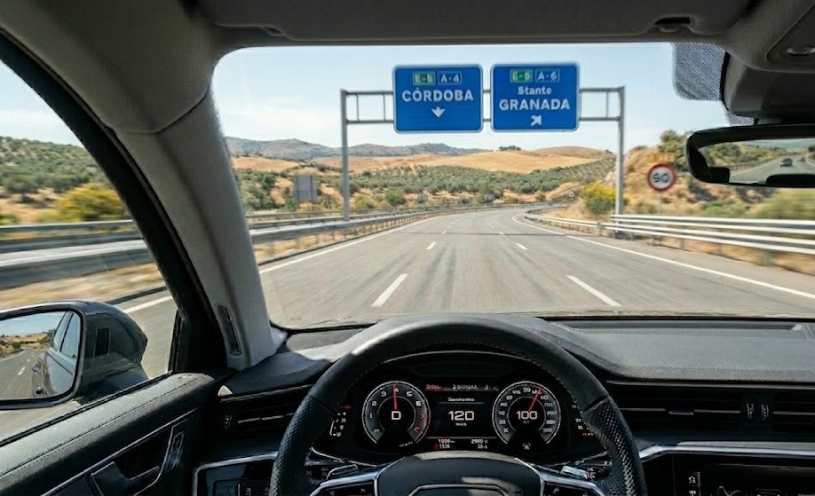 A speedometer showing a speed above the permitted limit