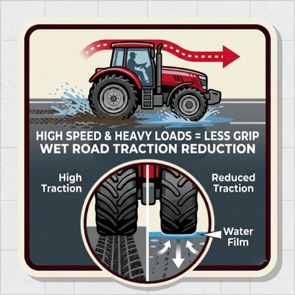 A wet or icy road surface icon showing reduced grip, with water or ice crystals on tarmac