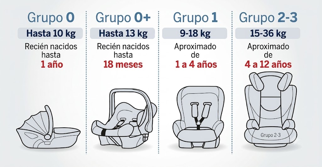Height chart with a child silhouette showing three thresholds: under 135 cm must use a child restraint system in the rear seat; 135 to 150 cm may use a belt or adapted system; over 150 cm uses a standard seat belt