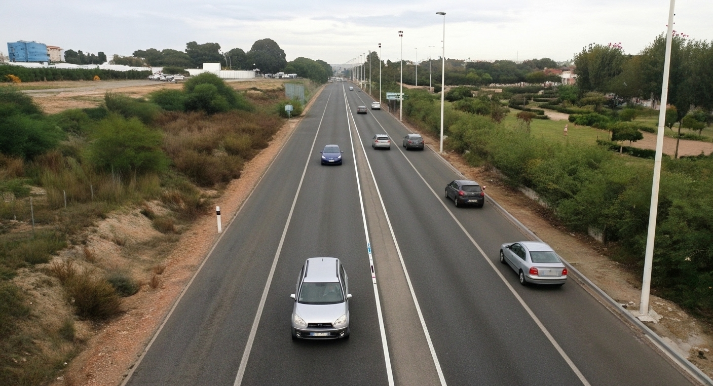 Diagram of an opposite-direction lane with reversed flow and mandatory headlights
