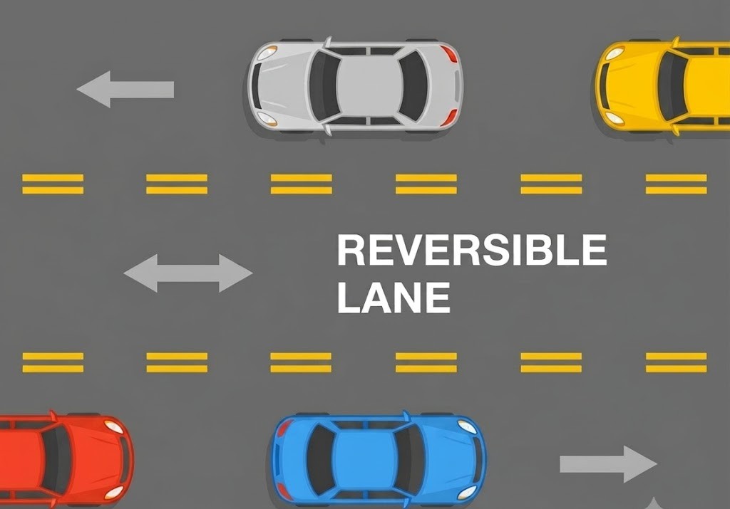 Overhead signals indicating a reversible lane direction change