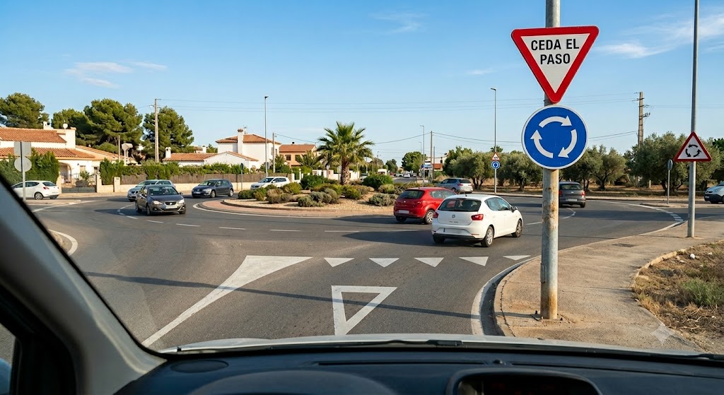 Diagram showing vehicles already inside a roundabout have priority over those entering