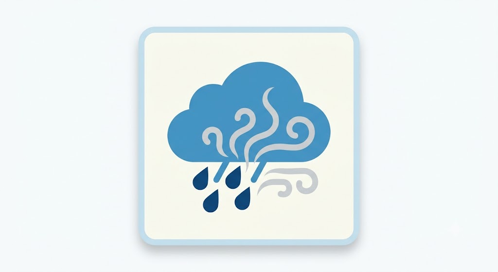 A fog and heavy rain cloud icon representing weather-related visibility reduction