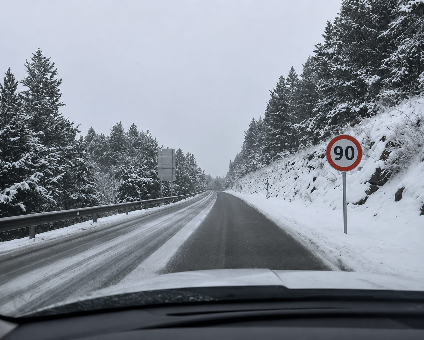 Question image: A driver is travelling at 70 km/h on an icy road where the legal limit is 90 km/