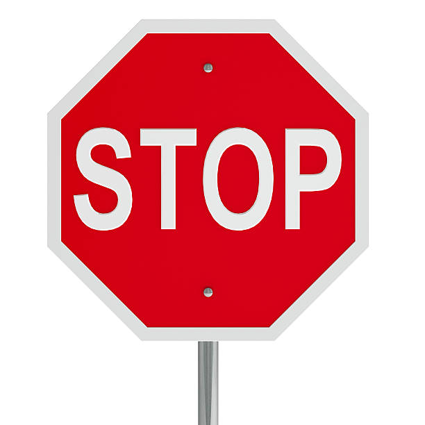 Question image: What does an octagonal red sign with the word STOP mean?
