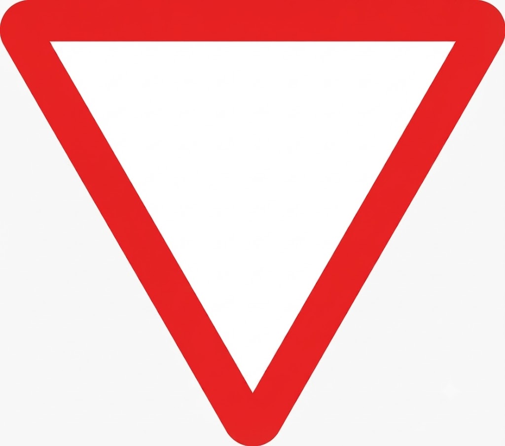 Question image: An inverted triangular sign with a red border (give way) requires you to…