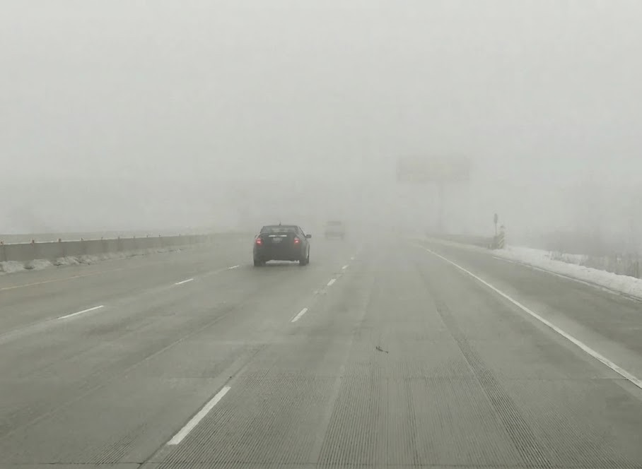 Question image: In dense fog, how should you adapt your speed?