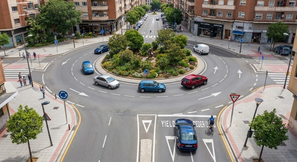 Question image: In a roundabout, who has right of way?