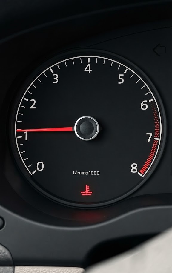Question image: A red dashboard light indicating excessive engine temperature requires you to…