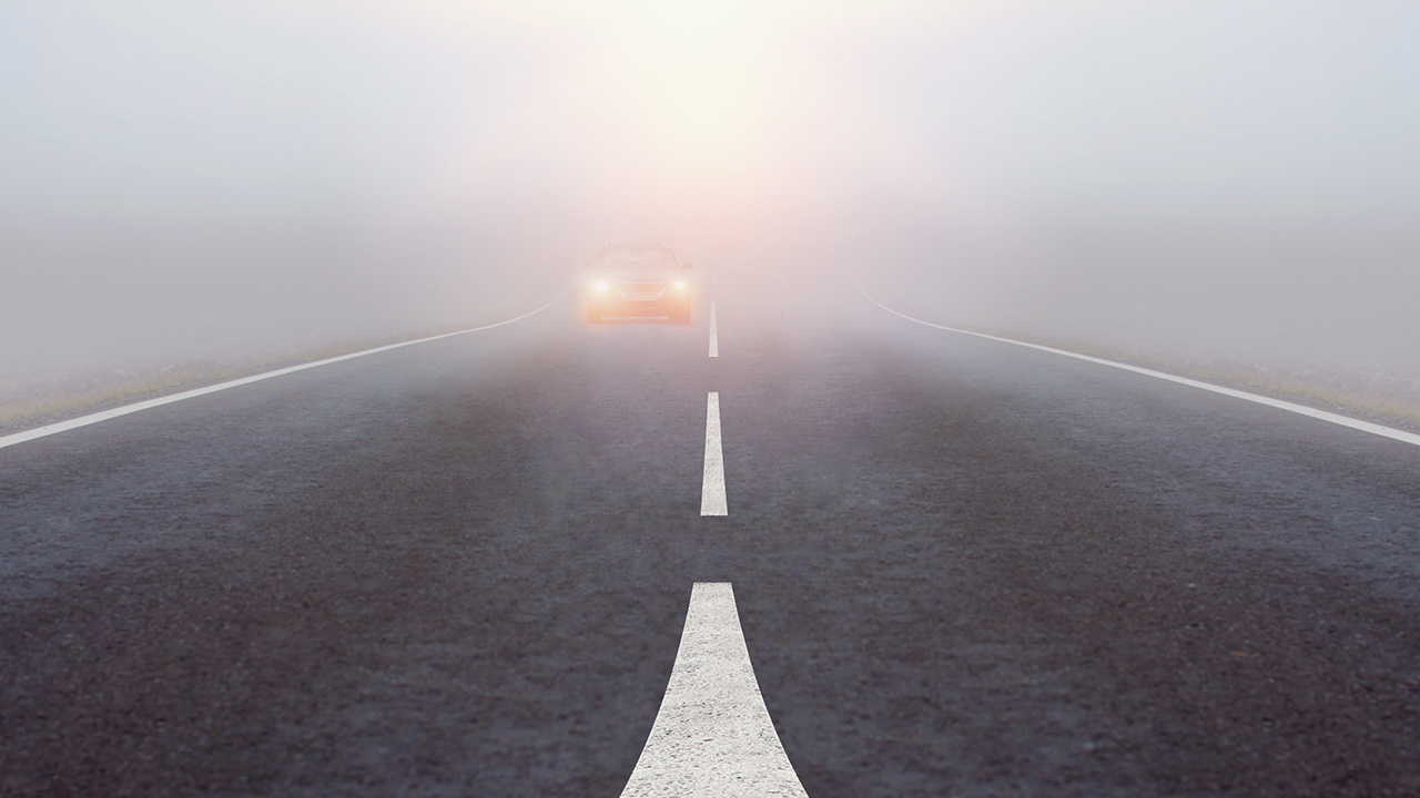 Question image: In an emergency caused by very dense fog, what must you NEVER do?