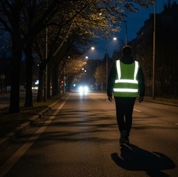 Question image: Outside towns, at night or in poor visibility, from what distance must a pedestr