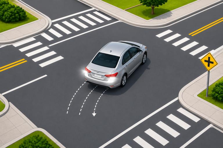 Question image: When reversing as a complement to another manoeuvre, is it permitted to cross an