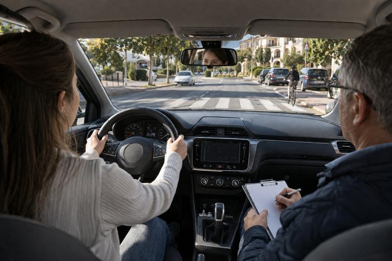 Question image: In the practical test for the Class B licence in Spain, what is permitted regard