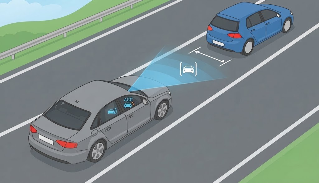 Question image: What type of sensors does Adaptive Cruise Control (ACC) mainly use to measure th