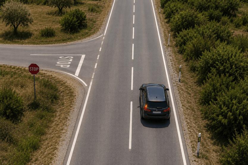 Question image: To turn left on a two-way road, where should the vehicle be positioned?