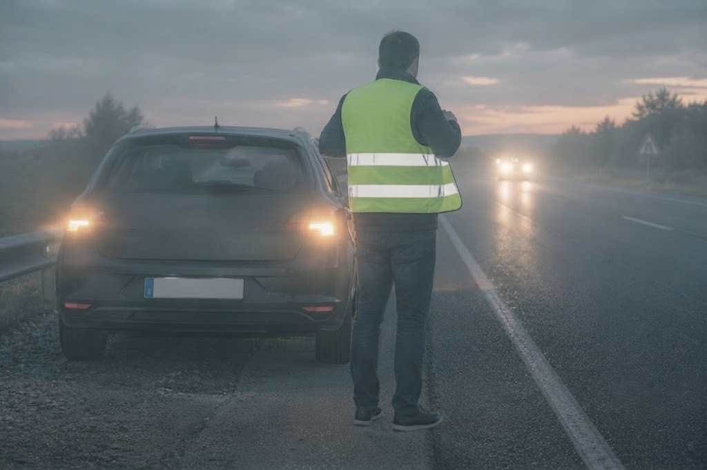 Question image: If visibility becomes dangerously low and you decide to leave the vehicle, what