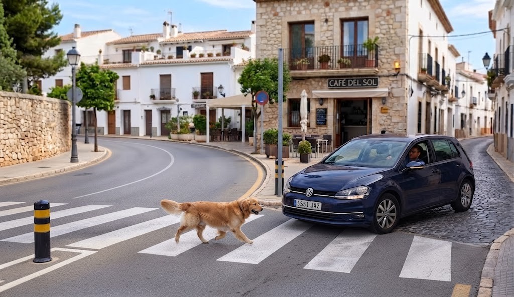 Question image: When turning, what must a driver do if animals are crossing the road?