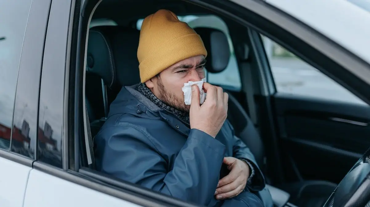 Question image: A driver with allergies is about to take a long trip during peak pollen season.