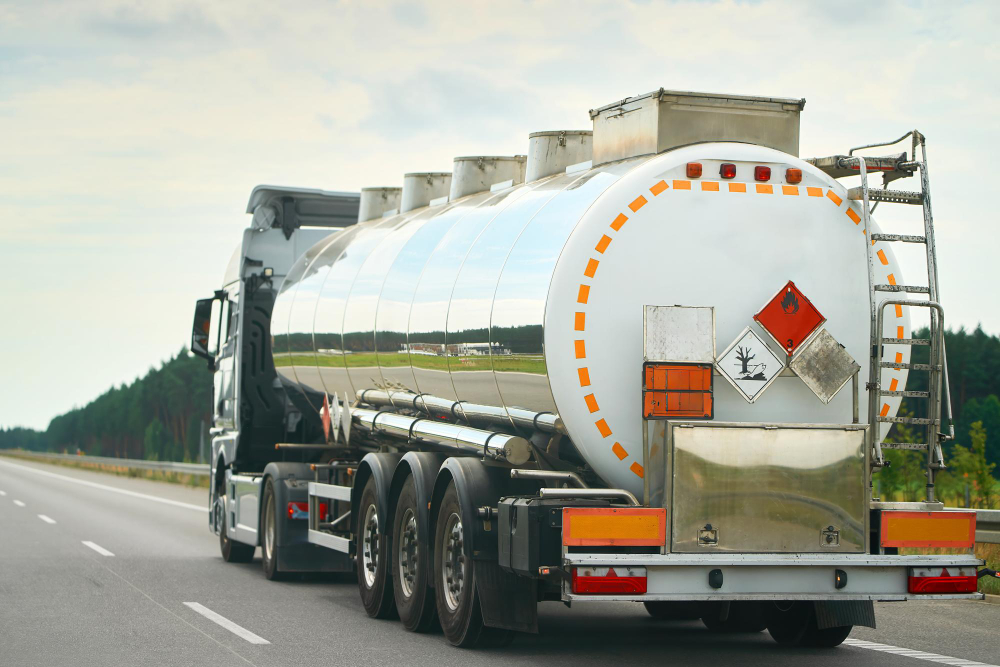 Question image: By how much must vehicles transporting hazardous goods reduce their speed outsid