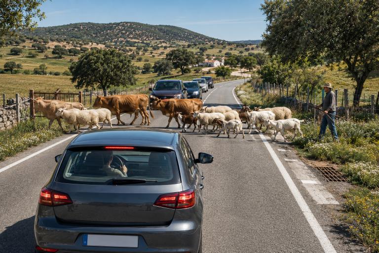 Question image: A driver must give way to animals when: