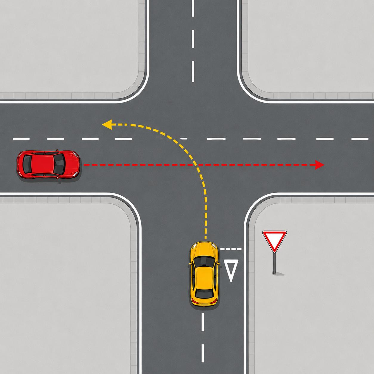 Question image: When turning left, what must the driver do regarding oncoming traffic?