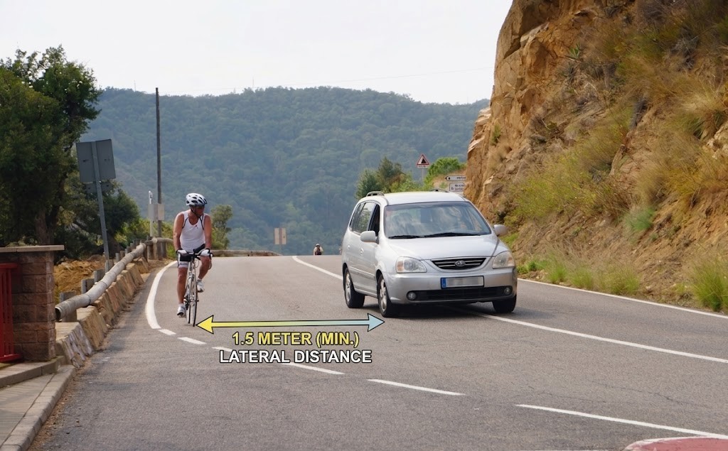 Question image: What minimum lateral clearance must a driver leave when overtaking a cyclist?