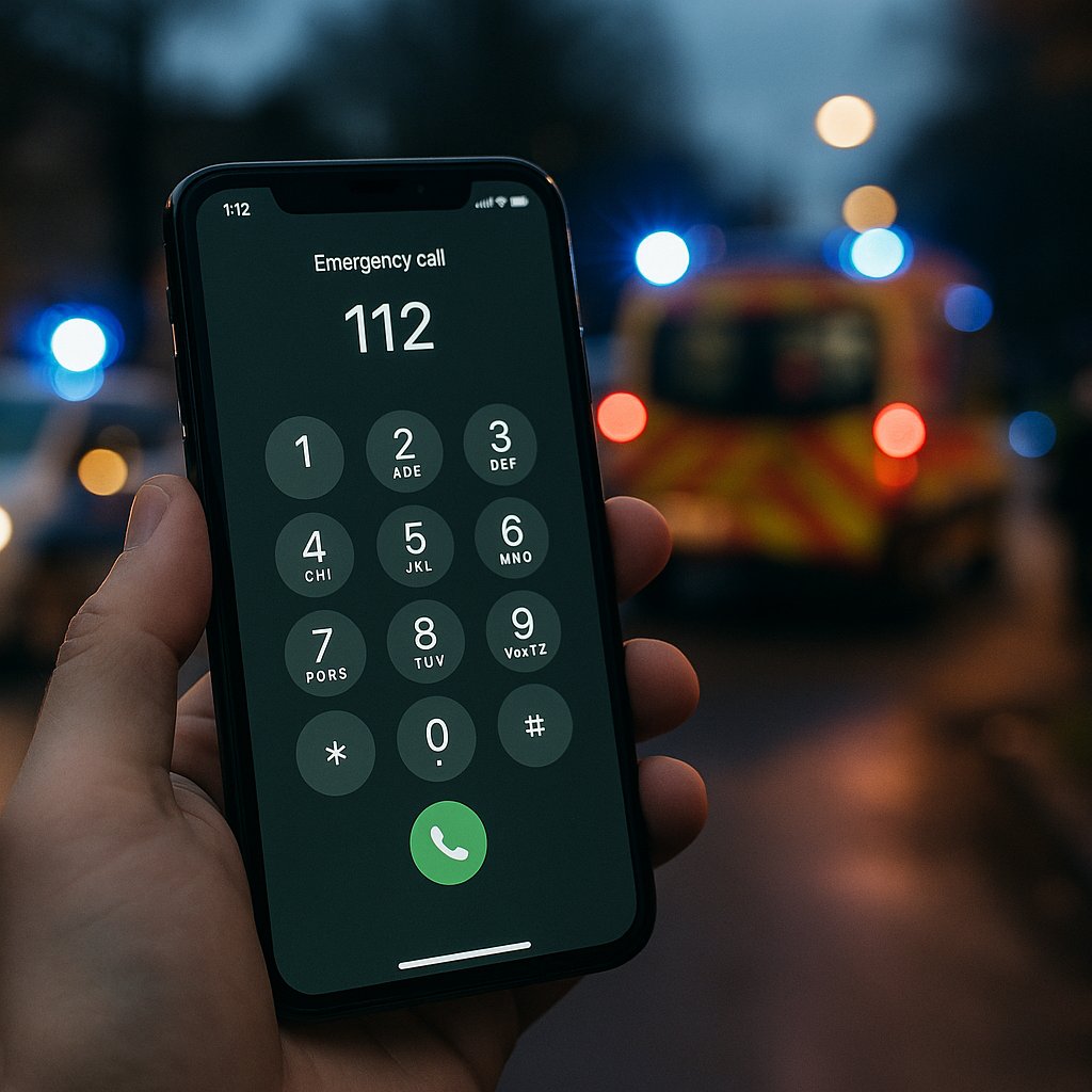 Question image: Which number should you call to alert the emergency services after an accident?