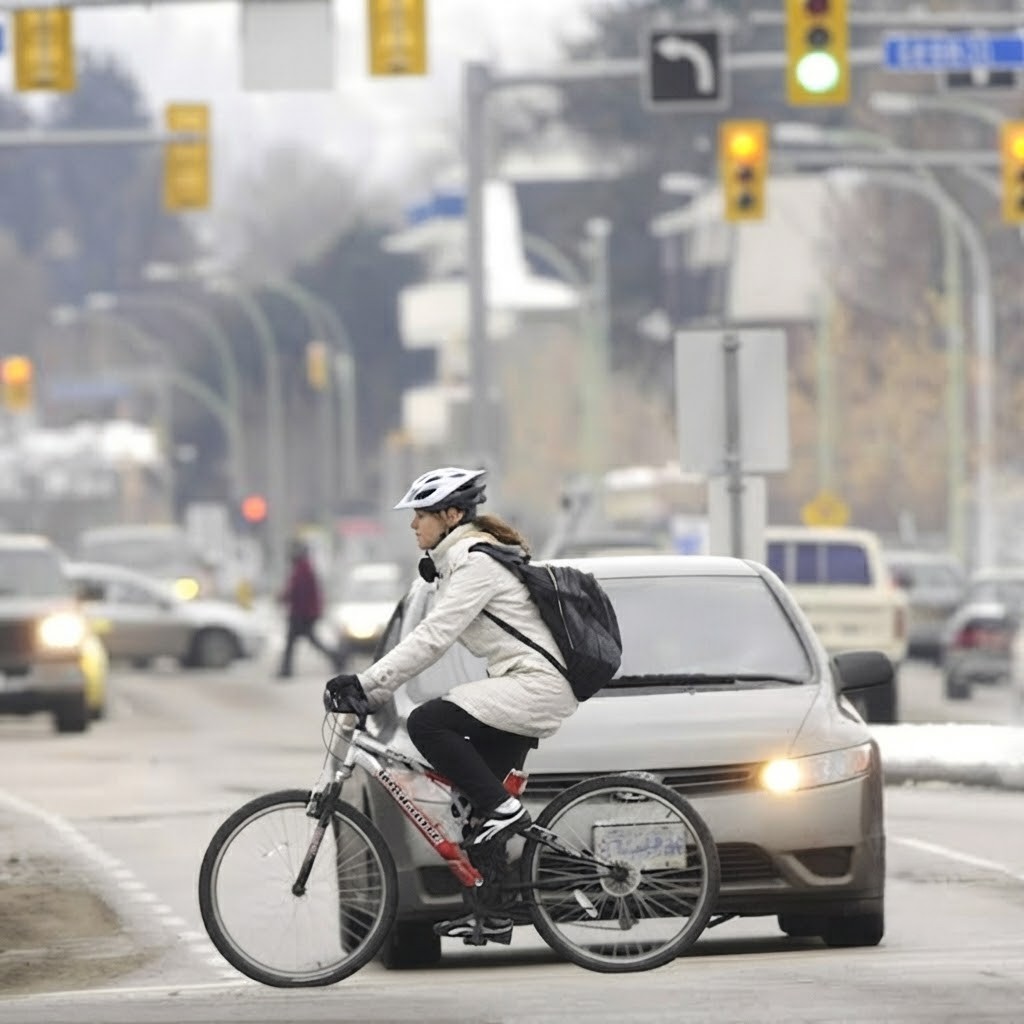 Question image: A driver is about to turn and their path crosses that of a cyclist. What must th