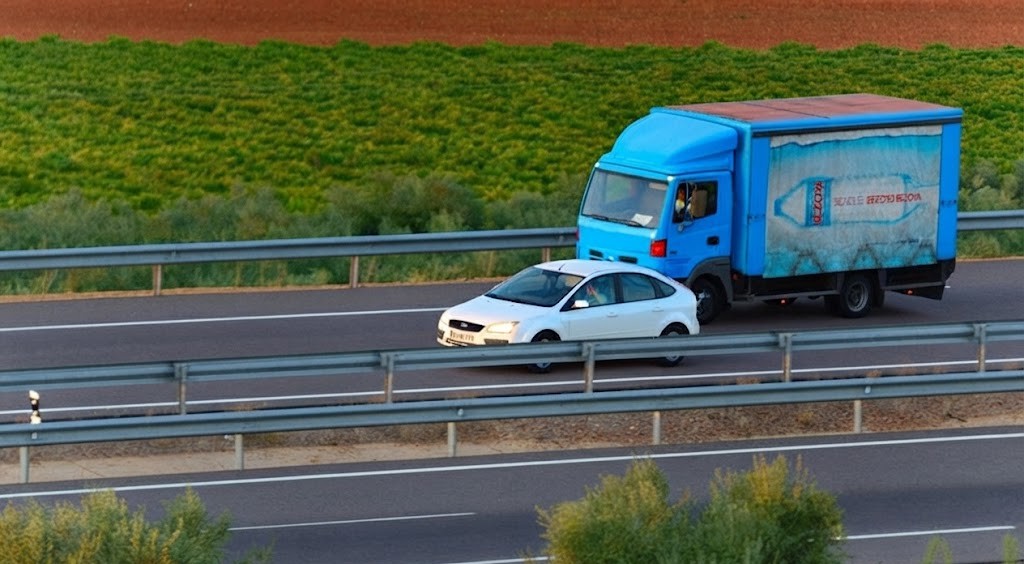 Question image: In anticipatory driving regarding large vehicles, the correct approach is to: