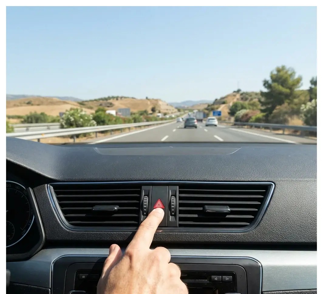 Question image: What characterises the hazard warning lights compared with normal indicators?